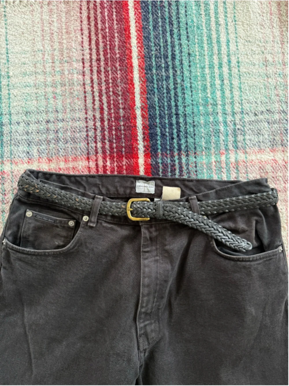 Vintage Black Braided Leather Belt 34